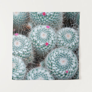 Cactus-Planten met kleine roze bloemen Wandkleed
