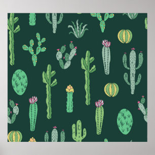 Cactus Planten:  naadloze achtergrond Poster