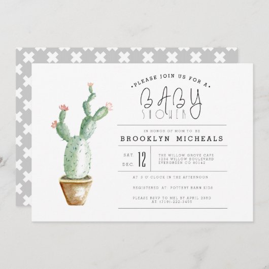 Cactus Planter | BABY SHOWER WATERVERF Kaart (Voorkant / Achterkant)