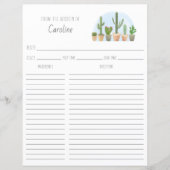 Cactus Plants Succulents Recipe Card Binder Insert (Voorkant)
