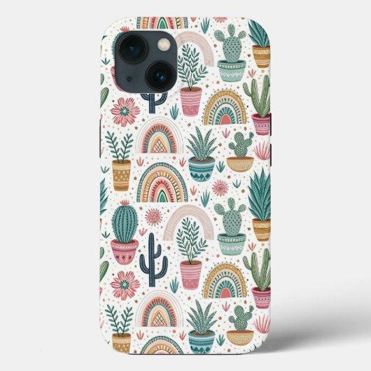 Cactus Pot with Plants, Flowers and Rainbows Case-Mate iPhone Case (Achterkant)