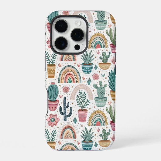 Cactus Pot with Plants, Flowers and Rainbows iPhone Hoesje (Achterkant)