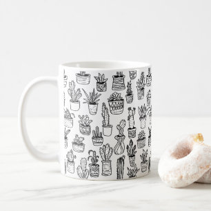 Cactus Potplanten Cute Patroon Zwart & Wit Koffiemok