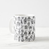 Cactus Potplanten Cute Patroon Zwart & Wit Koffiemok (Voorkant links)