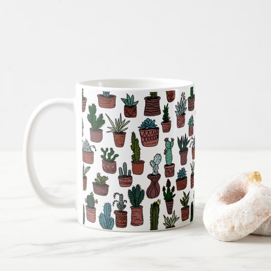 Cactus potplanten leuk patroon kleurrijk koffiemok (Met donut)