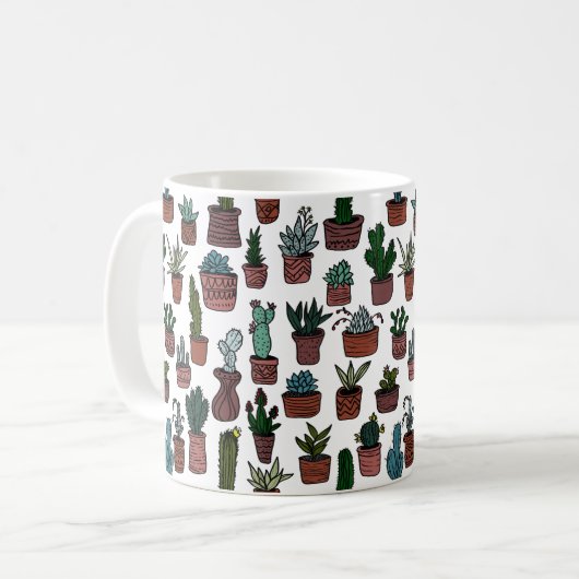 Cactus potplanten leuk patroon kleurrijk koffiemok (Voorkant links)