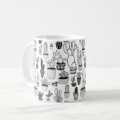 Cactus Potplanten Leuke Patroon Zwart & Wit Koffiemok (Voorkant links)
