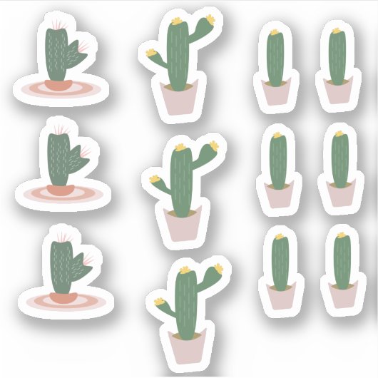 Cactus Potted Botanische Cactussen Woestijn Sticker (Voorkant)