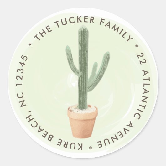 Cactus Potted Plant Round Return-adreslabel Ronde Sticker (Voorkant)