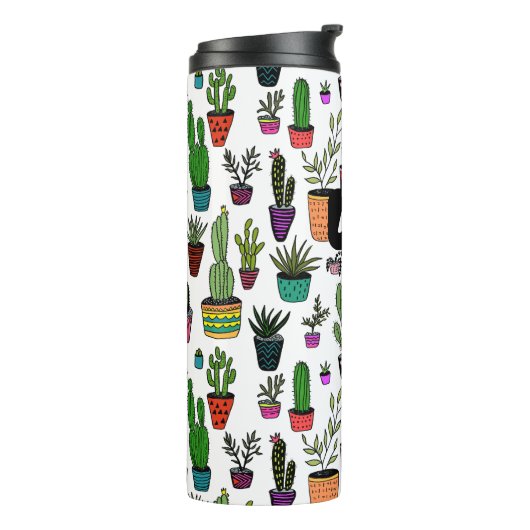 Cactus Potted Planten Schattige Patroon Custom Gif Thermosbeker (Gedraaid links)