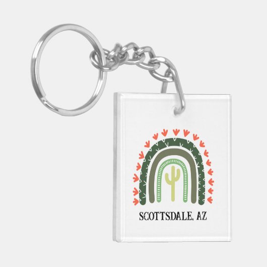 Cactus Rainbow aangepaste tekst Modern woestijn Sleutelhanger (Voorkant Links)