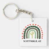 Cactus Rainbow aangepaste tekst Modern woestijn Sleutelhanger (Voorkant)