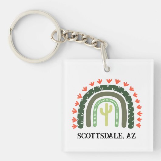 Cactus Rainbow aangepaste tekst Modern woestijn Sleutelhanger (Voorkant)