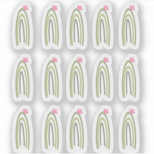 Cactus Rainbow Green Roze Doodle Art Sticker (Voorkant)