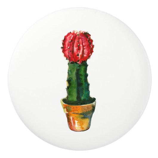 Cactus Red Green Plant Boho Rustic Southwestern Keramische Knop (Voorkant)