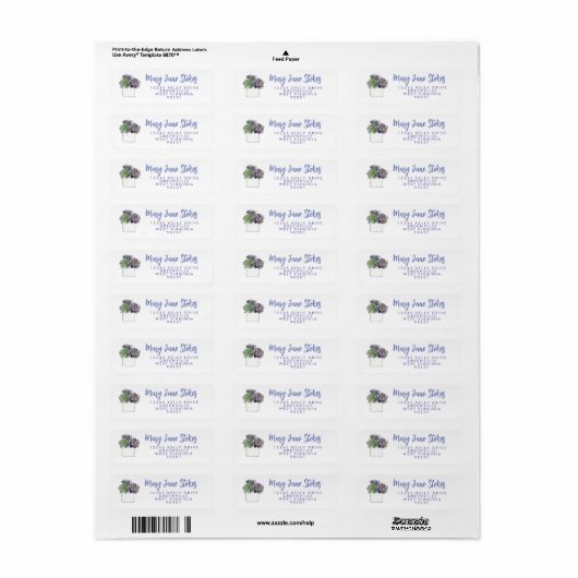 Cactus RETURN ADRES succulent PAARS Label (Full Sheet)