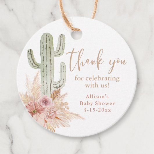 Cactus roze bloem boho meisje baby shower bedankt bedankjes labels (Voorkant)