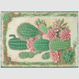 Cactus Roze Bloem Ephemera Collage Art No3 Tissuepapier