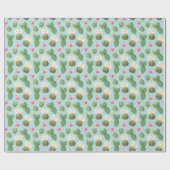 Cactus, roze bloemen: licht decor cadeaupapier (Vlak)