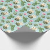 Cactus, roze bloemen: licht decor cadeaupapier (Hoek)