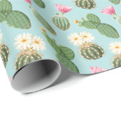 Cactus, roze bloemen: licht decor cadeaupapier (Rol Hoek)