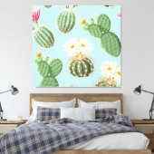 Cactus, roze bloemen: licht decor canvas afdruk (Insitu (Slaapkamer))