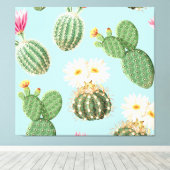 Cactus, roze bloemen: licht decor canvas afdruk (Insitu (Houten vloer))