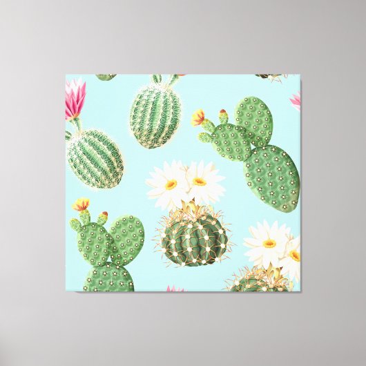 Cactus, roze bloemen: licht decor canvas afdruk (Voorkant)