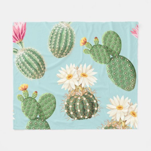 Cactus, roze bloemen: licht decor fleece deken (Voorkant (Horizontaal))