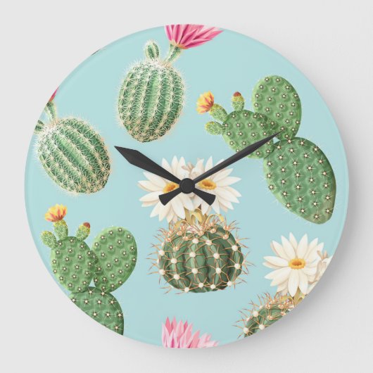 Cactus, roze bloemen: licht decor grote klok (Voorkant)