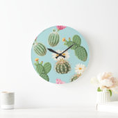 Cactus, roze bloemen: licht decor grote klok (Huis)