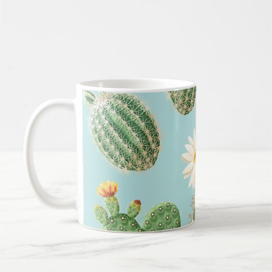 Cactus, roze bloemen: licht decor koffiemok (Links)