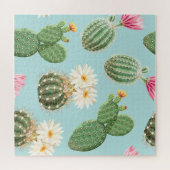 Cactus, roze bloemen: licht decor legpuzzel (Horizontaal)