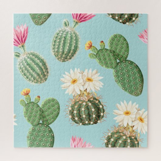 Cactus, roze bloemen: licht decor legpuzzel (Verticaal)