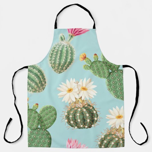 Cactus, roze bloemen: licht decor schort (Voorkant)