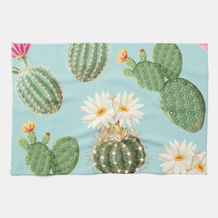 Cactus, roze bloemen: licht decor theedoek