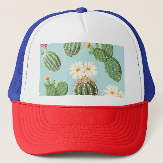 Cactus, roze bloemen: licht decor trucker pet (Voorkant)