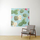 Cactus, roze bloemen: licht decor wandkleed (In Situ (horizontaal))