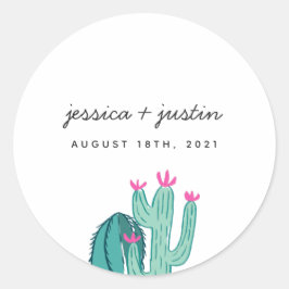 Cactus roze bloemenbruiloft gunst ronde sticker