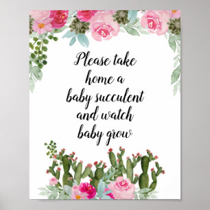 Cactus roze bloemig Neem een Baby succulent Poster