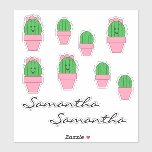 Cactus roze bloempot sticker (Vel)