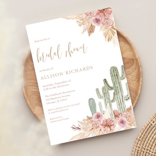 Cactus roze floral boho bohemian vrijgezellenfeest kaart