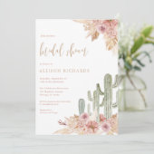 Cactus roze floral boho bohemian vrijgezellenfeest kaart (Staand voorkant)