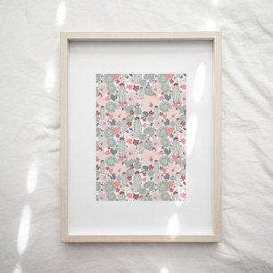 Cactus Roze Groen Bloemen Patroon Art Print
