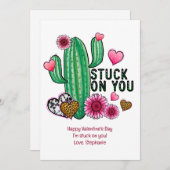 Cactus roze hartkaart personaliseren feestdagenkaart (Voorkant / Achterkant)