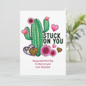 Cactus roze hartkaart personaliseren feestdagenkaart (Staand voorkant)