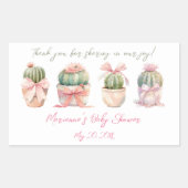 Cactus Roze Lint Baby Meisje Douche Dank u Rechthoekige Sticker (Voorkant)
