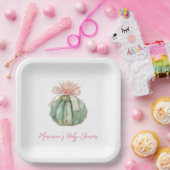 Cactus Roze Lint Baby Meisje Douche Papieren Bordje (Feest)