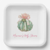 Cactus Roze Lint Baby Meisje Douche Papieren Bordje (Voorkant)
