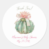 Cactus Roze Lint Baby Meisje Douche Ronde Sticker (Voorkant)